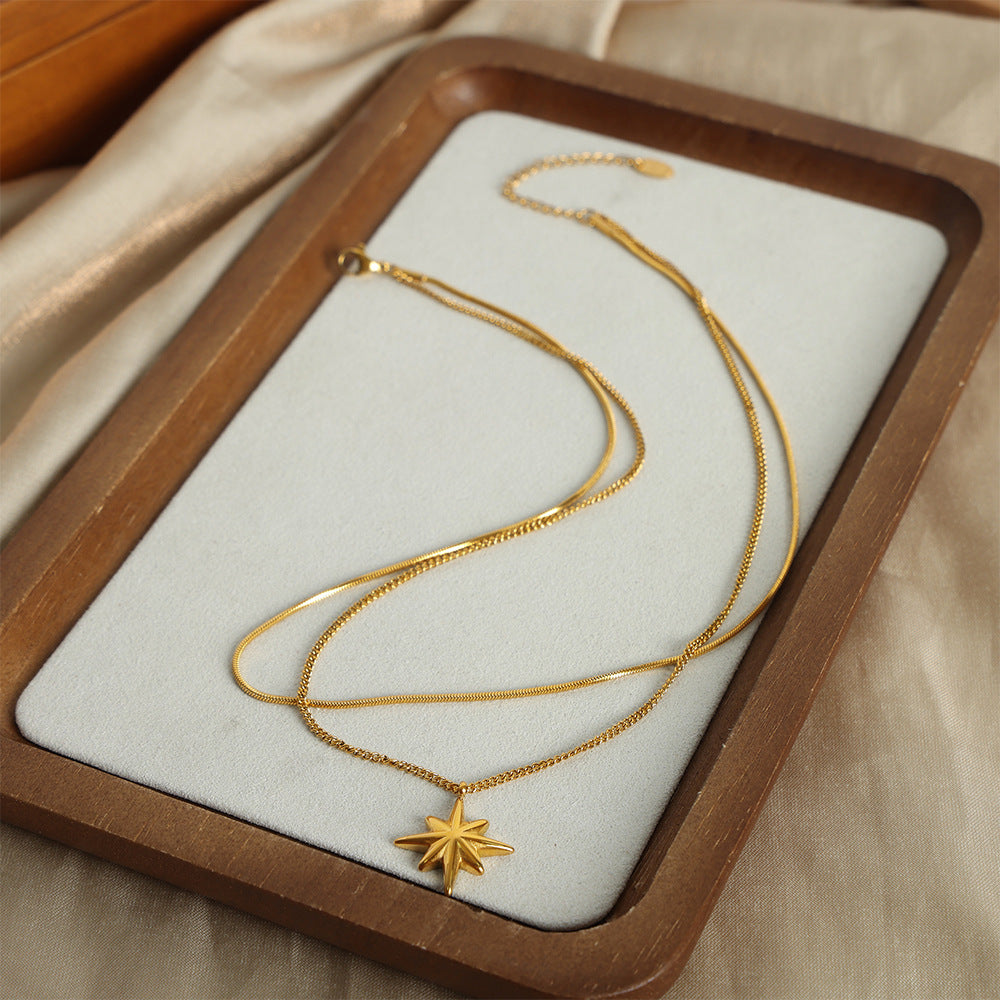 EIGHT POINTED STAR PENDANT DOUBLE LAYERED NECKLACE