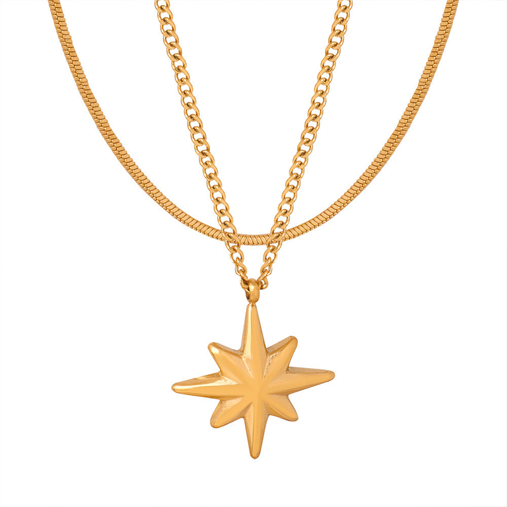 EIGHT POINTED STAR PENDANT DOUBLE LAYERED NECKLACE