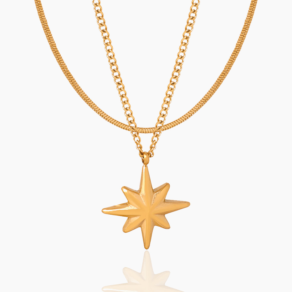 EIGHT POINTED STAR PENDANT DOUBLE LAYERED NECKLACE