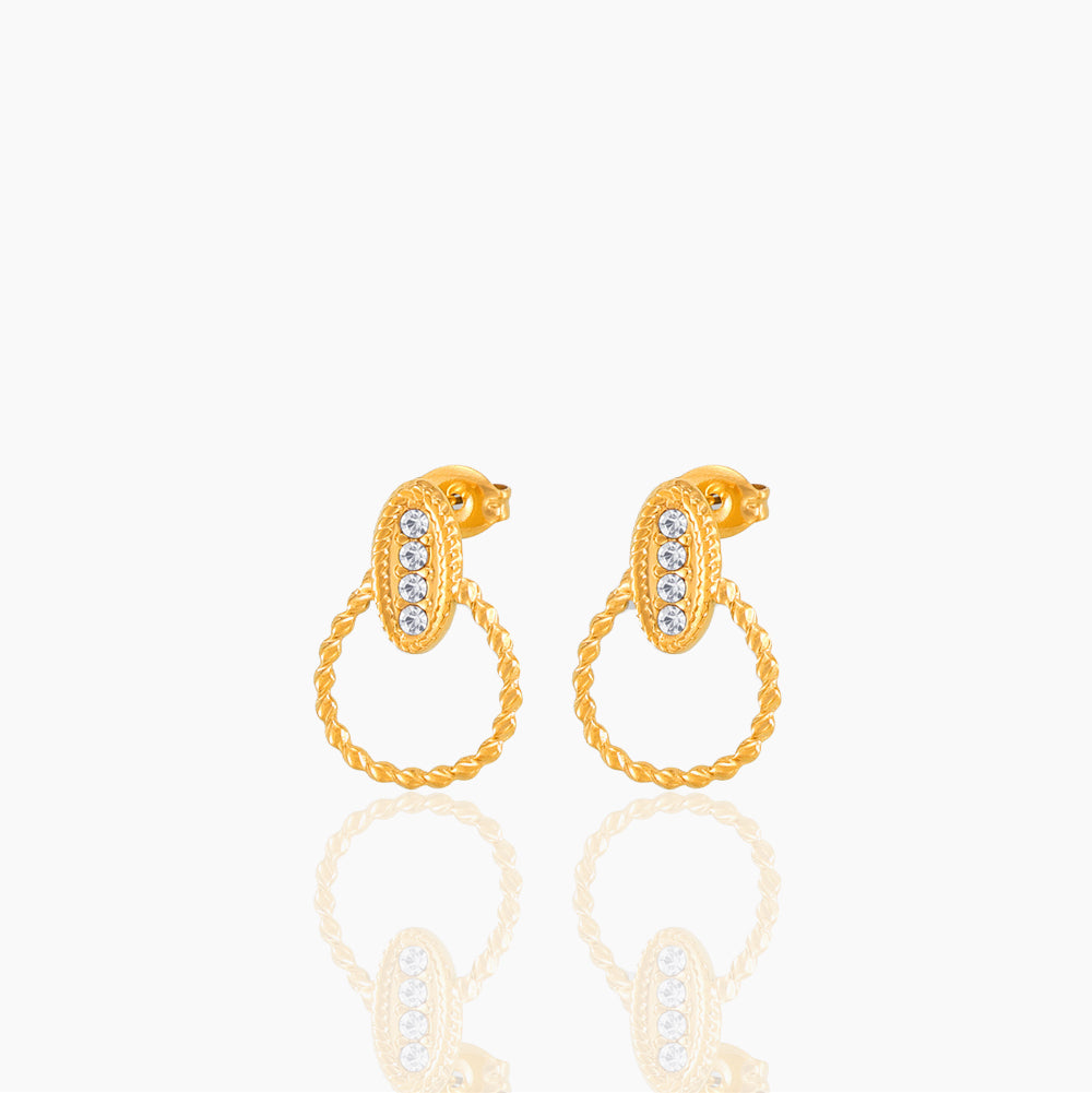 ELLIPTICAL ZIRCON INLAID EARRINGS