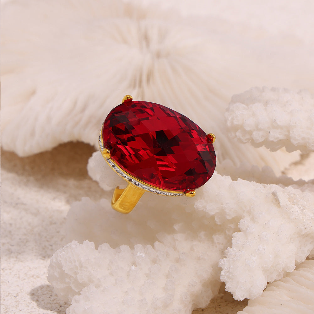 ELLIPTICAL RHINESTONE LARGE GLASS RING