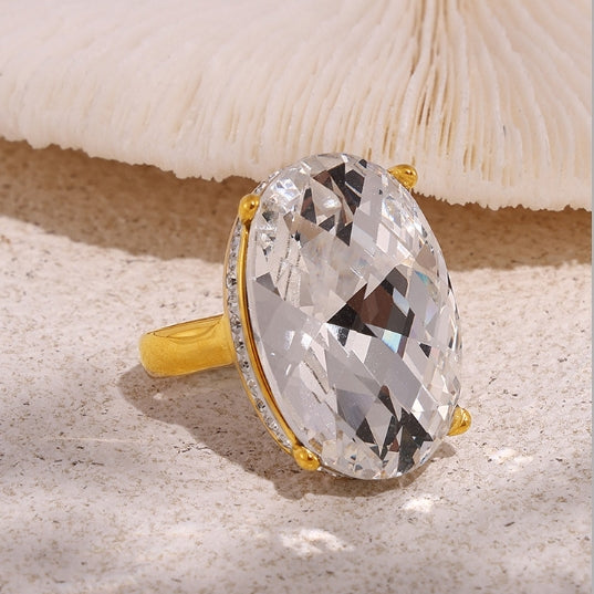 ELLIPTICAL RHINESTONE LARGE GLASS RING