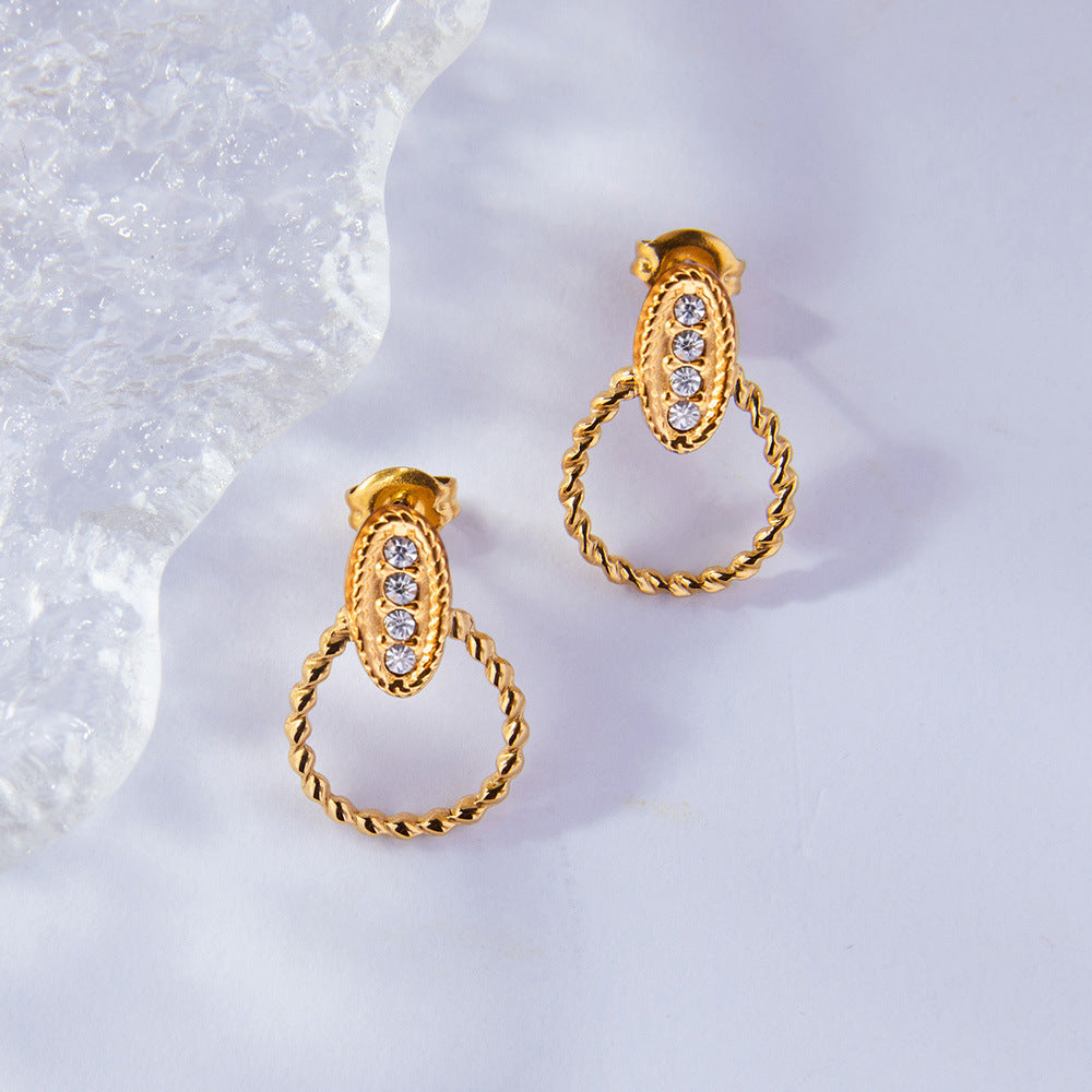 ELLIPTICAL ZIRCON INLAID EARRINGS