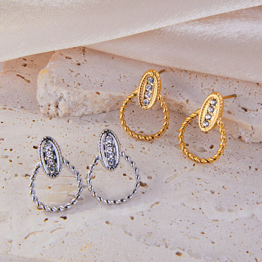 ELLIPTICAL ZIRCON INLAID EARRINGS