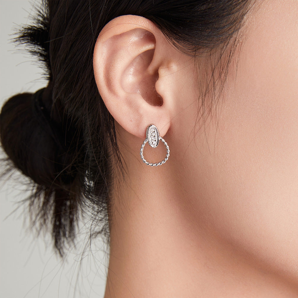 ELLIPTICAL ZIRCON INLAID EARRINGS