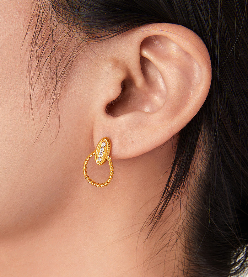 ELLIPTICAL ZIRCON INLAID EARRINGS