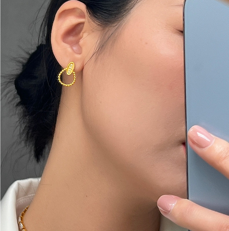 ELLIPTICAL ZIRCON INLAID EARRINGS