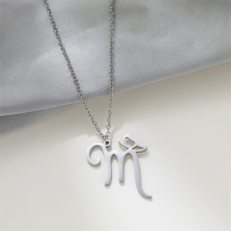 ENGLISH LETTER NECKLACE WITH BUTTERFLY