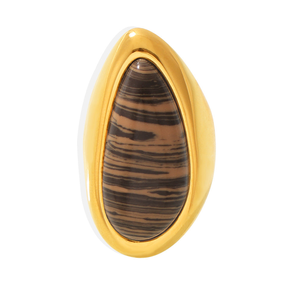 EXAGGERATED STAINLESS STEEL MATERIAL WOOD GRAIN STONE RECTANGULAR RING