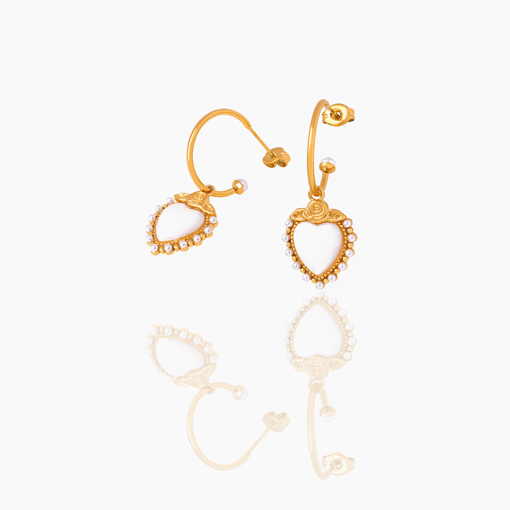 Elegant Rose Heart Pearl Earrings