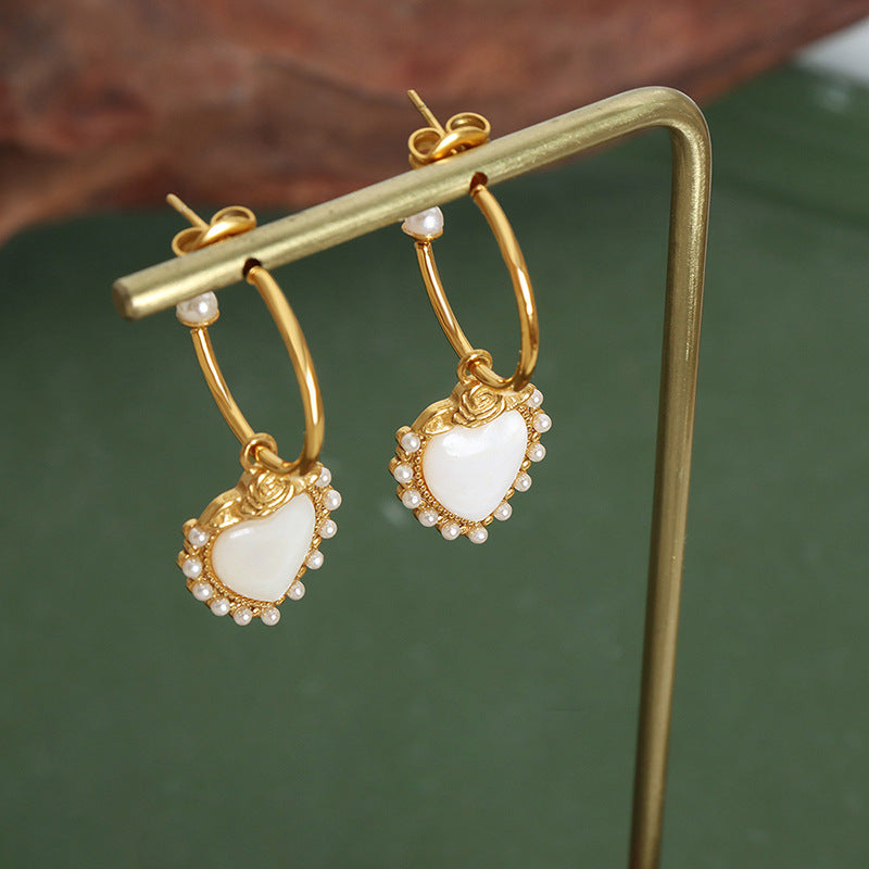 Elegant Rose Heart Pearl Earrings