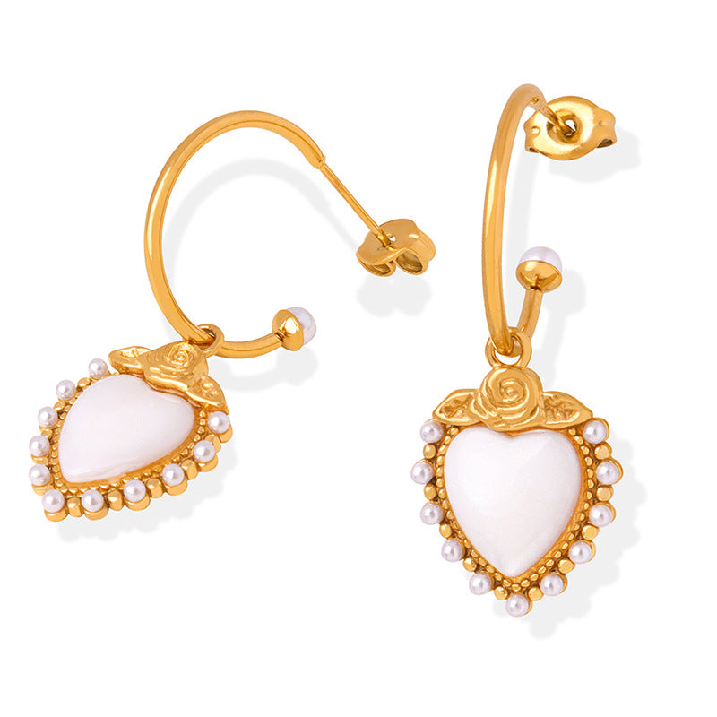 Elegant Rose Heart Pearl Earrings