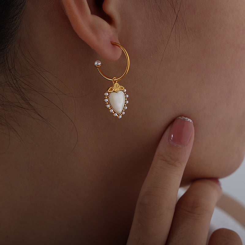 Elegant Rose Heart Pearl Earrings