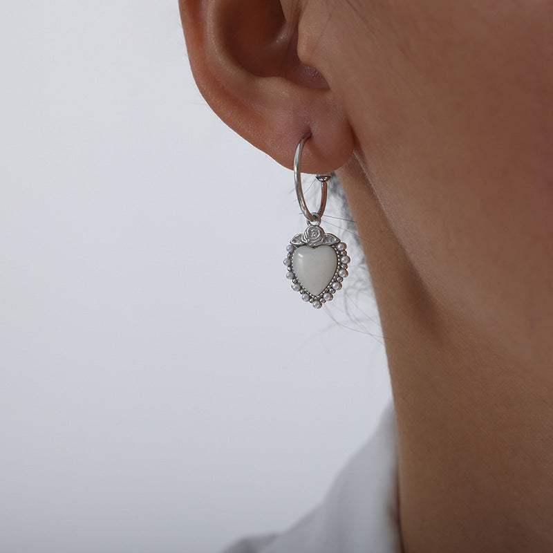 Elegant Rose Heart Pearl Earrings