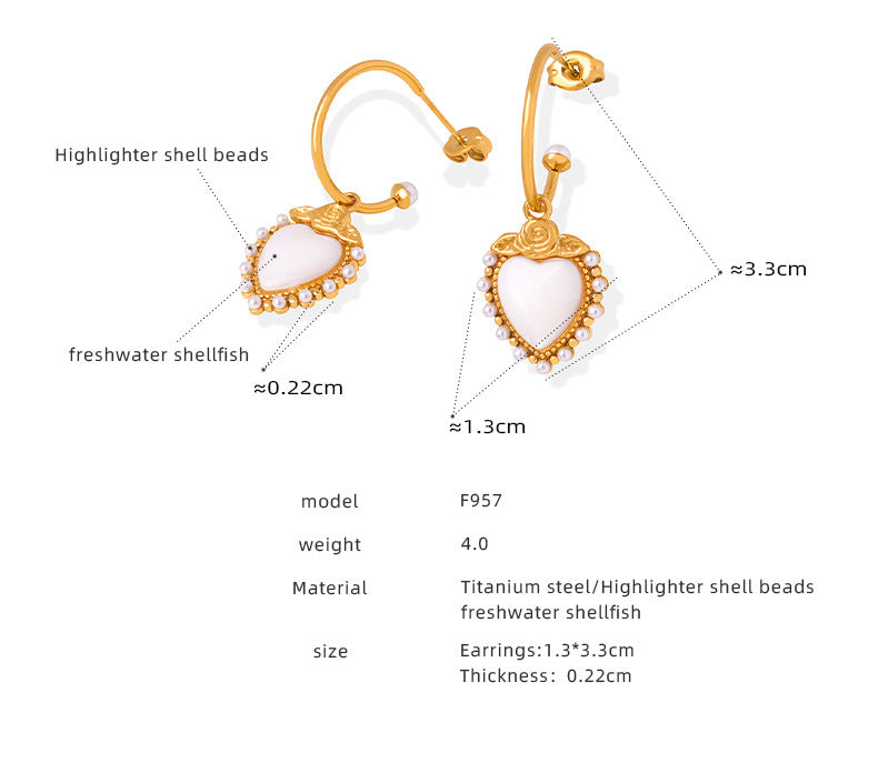 Elegant Rose Heart Pearl Earrings