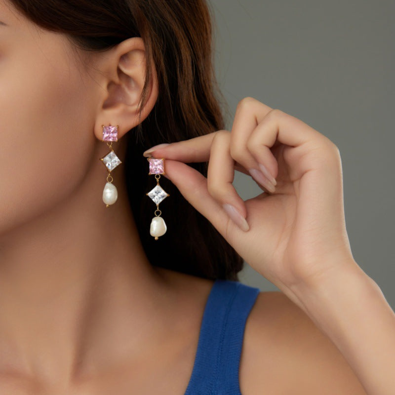 Exquisite pearl candy colored earrings