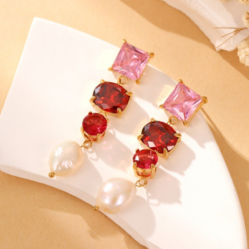 Exquisite pearl candy colored earrings