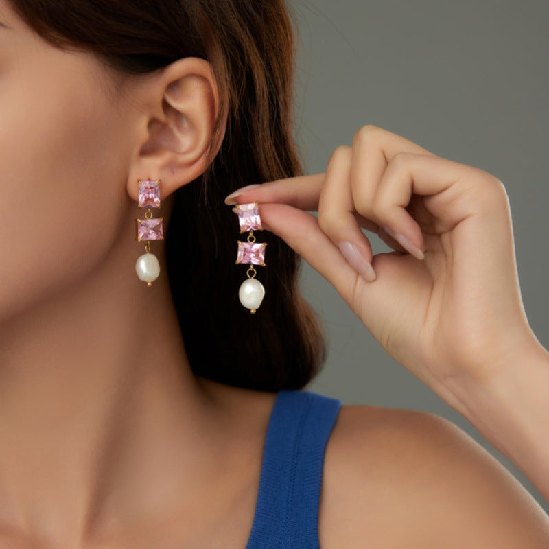 Exquisite pearl candy colored earrings
