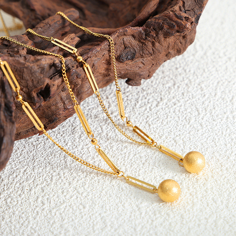 FROSTED ROUND BEAD PENDANT NECKLACE