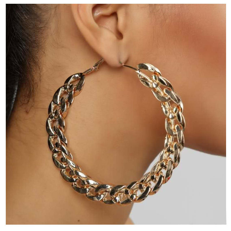 Fashionable retro geometric circular metal earrings