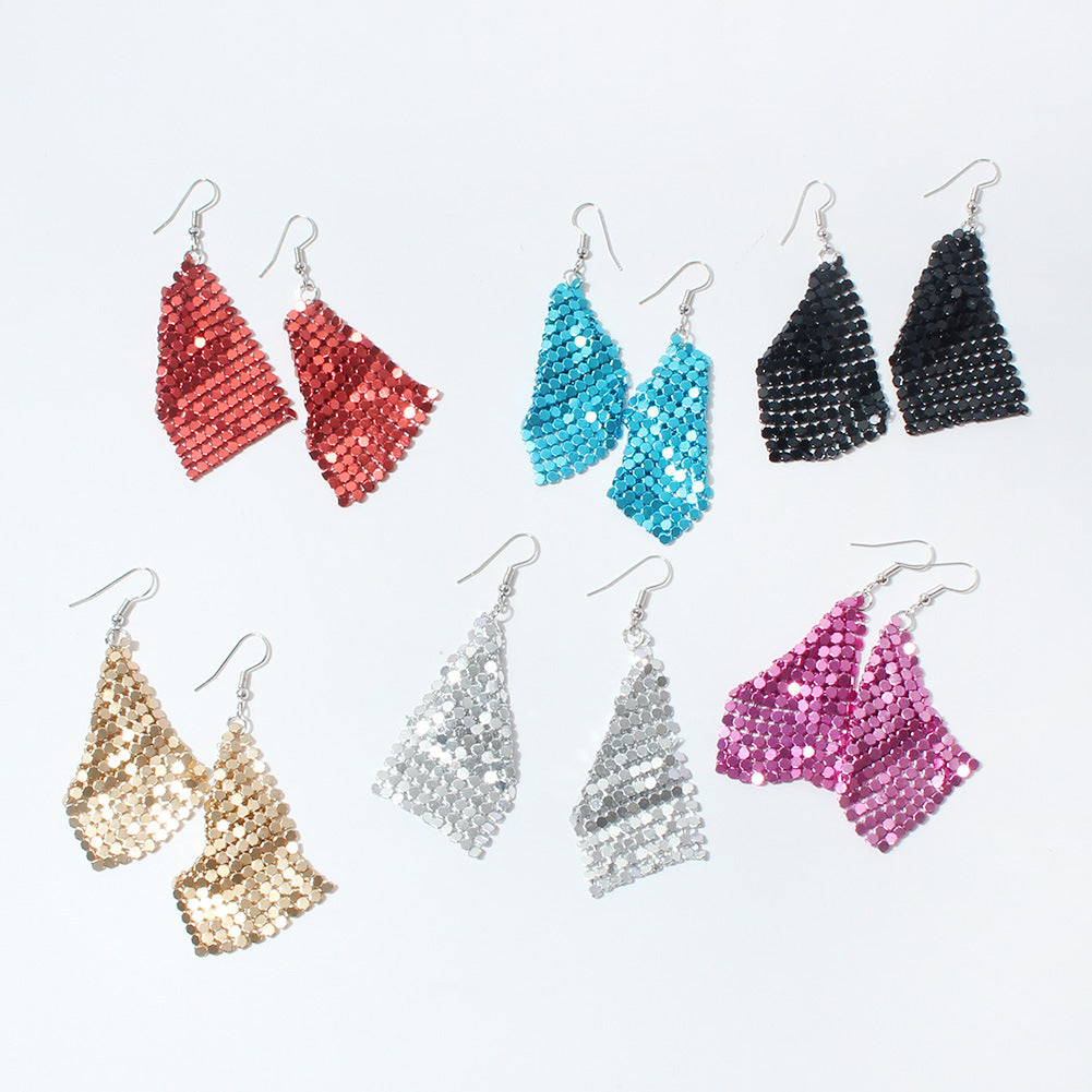 Fashionable square sequin tassel exaggerated earrings