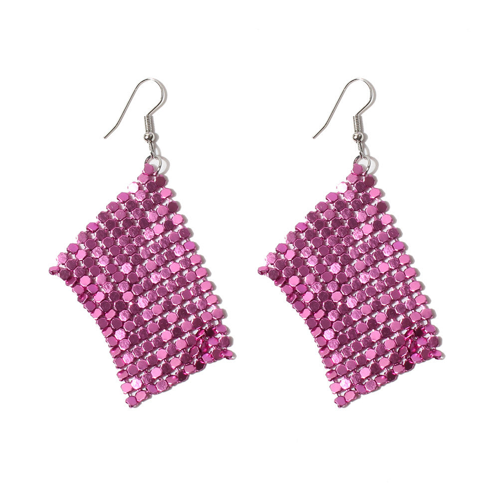 Fashionable square sequin tassel exaggerated earrings
