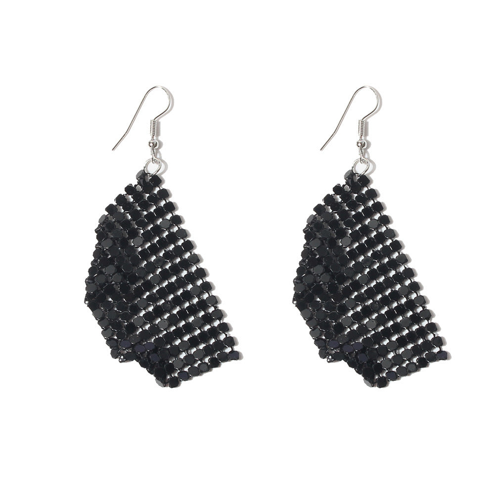Fashionable square sequin tassel exaggerated earrings
