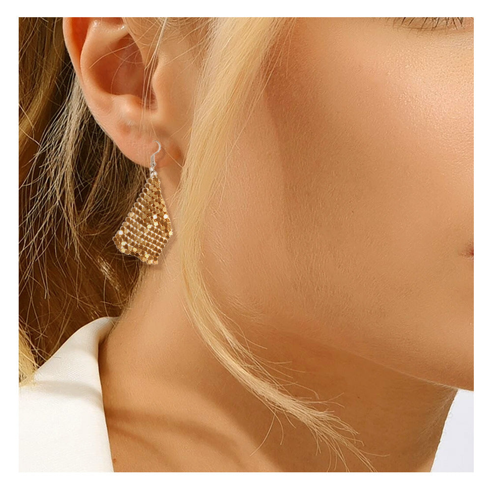 Fashionable square sequin tassel exaggerated earrings