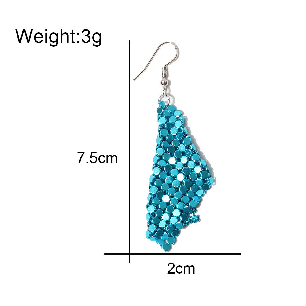Fashionable square sequin tassel exaggerated earrings
