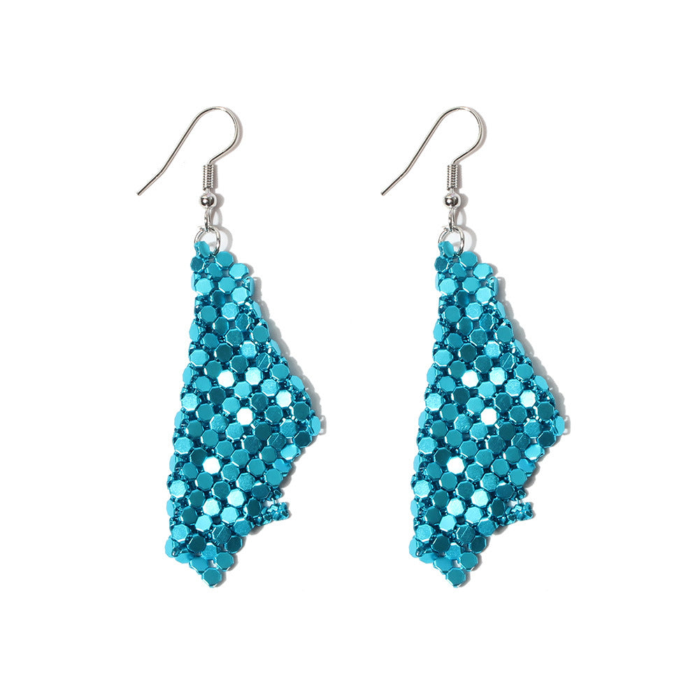 Fashionable square sequin tassel exaggerated earrings