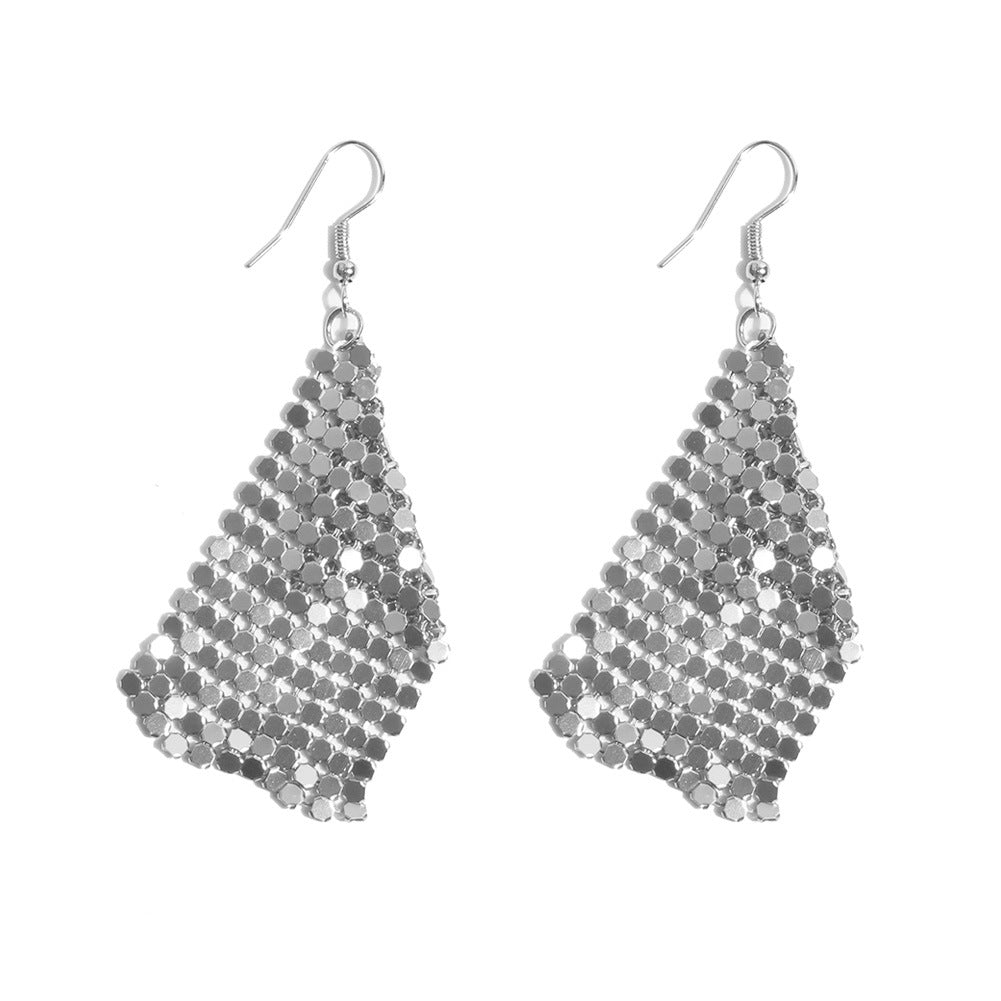 Fashionable square sequin tassel exaggerated earrings