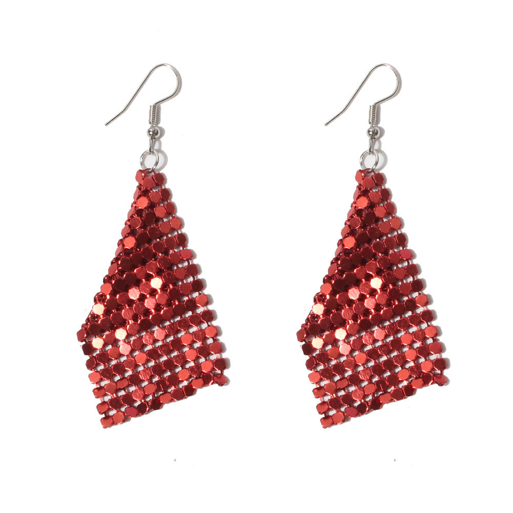 Fashionable square sequin tassel exaggerated earrings