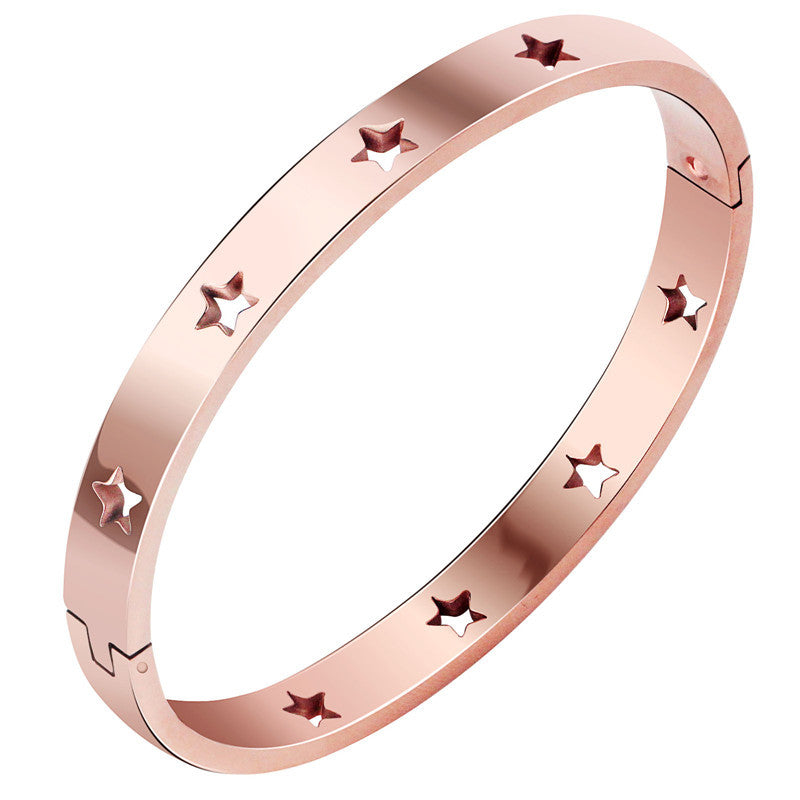 Five pointed star hollow titanium steel buckle bracelet