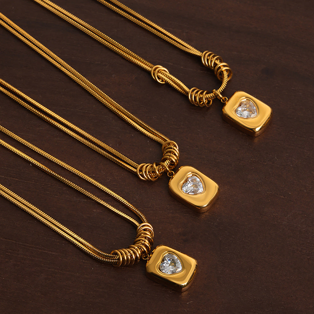 GEOMETRIC PEACH HEART LOVE PENDANT NECKLACE