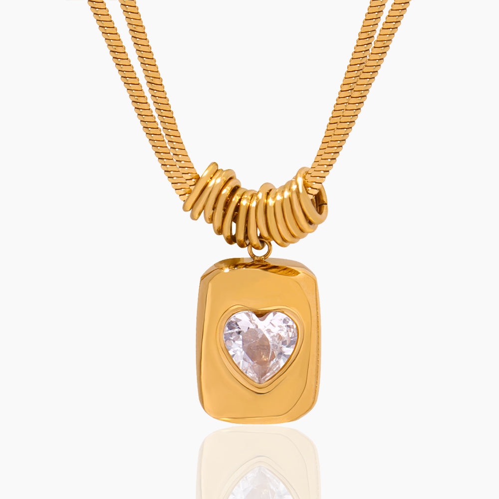 GEOMETRIC PEACH HEART LOVE PENDANT NECKLACE