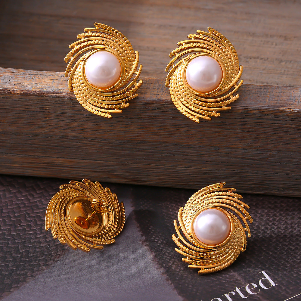 GEOMETRIC THREAD INLAID IMITATION PEARL EARRINGS