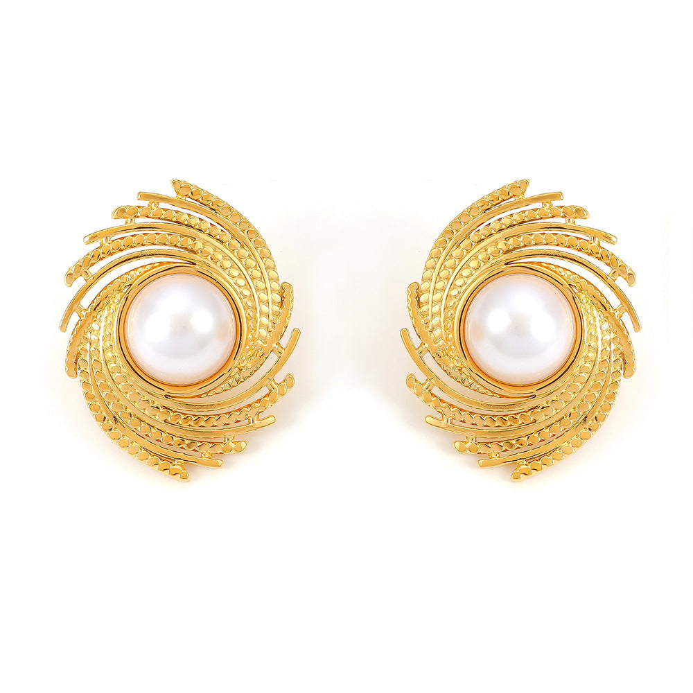 GEOMETRIC THREAD INLAID IMITATION PEARL EARRINGS