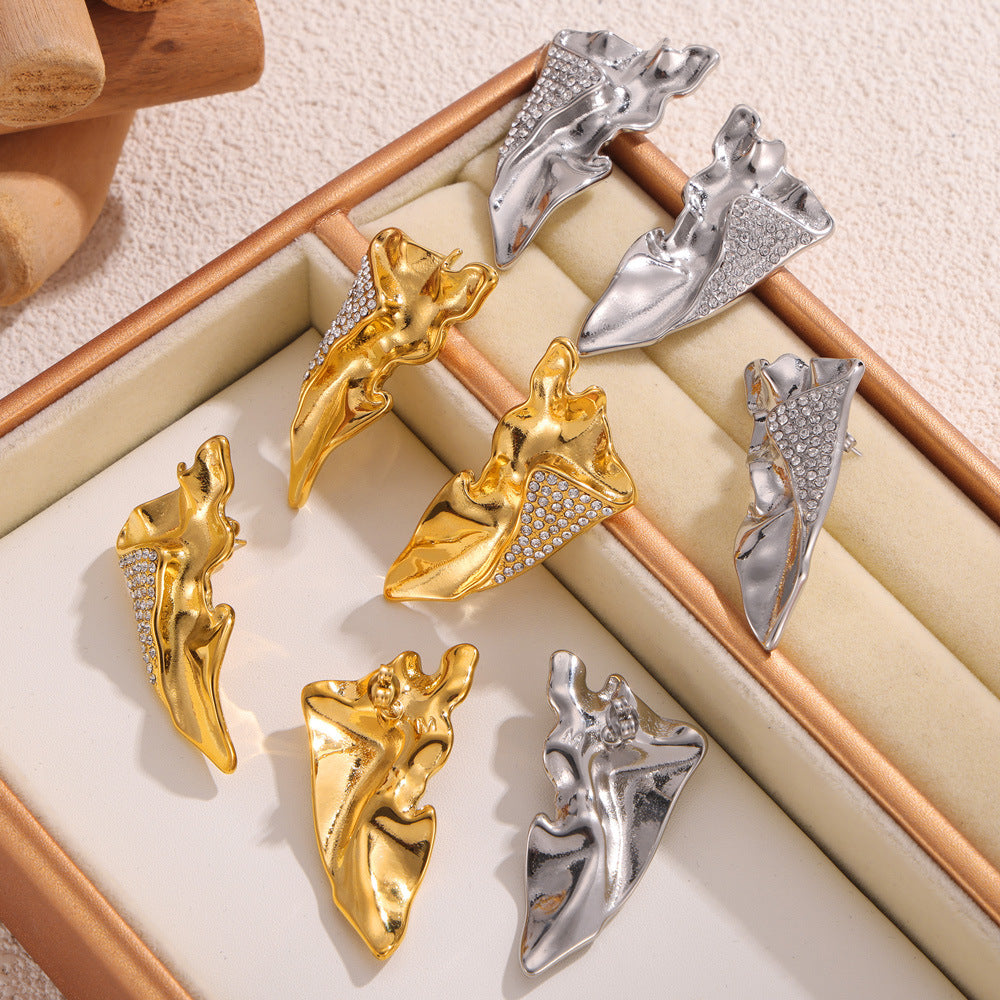 GEOMETRIC ZIRCON INLAID EARRINGS