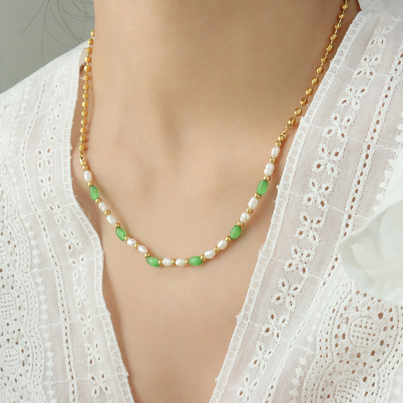 GREEN CAT EYE PEARL NECKLACE