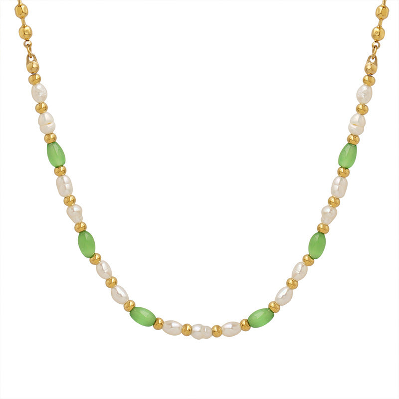 GREEN CAT EYE PEARL NECKLACE