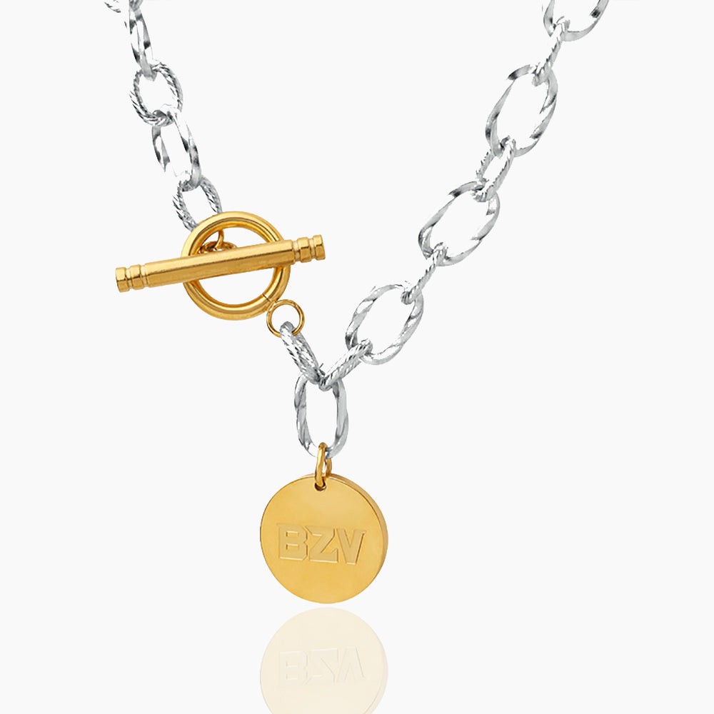 HIP HOP THICK CHAIN ROUND CARD PENDANT NECKLACE