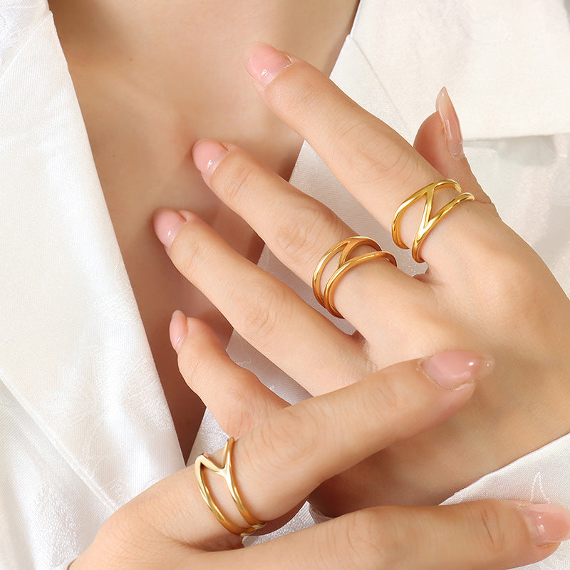 HOLLOW DOUBLE LAYER OPEN PLAIN RING RING