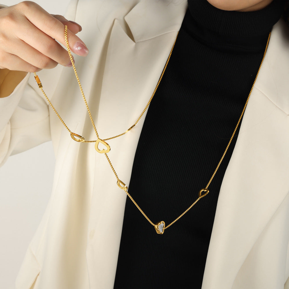 HOLLOW HEART DOUBLE LAYER NECKLACE