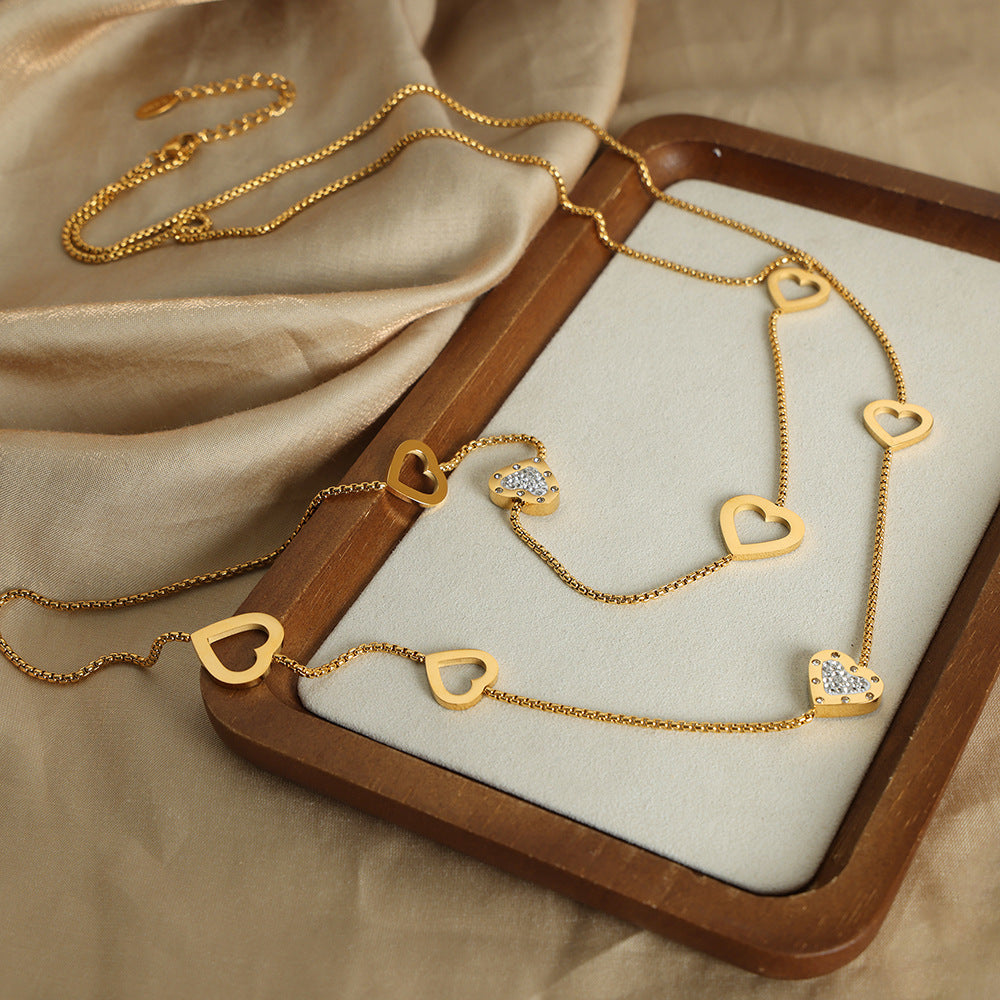 HOLLOW HEART DOUBLE LAYER NECKLACE