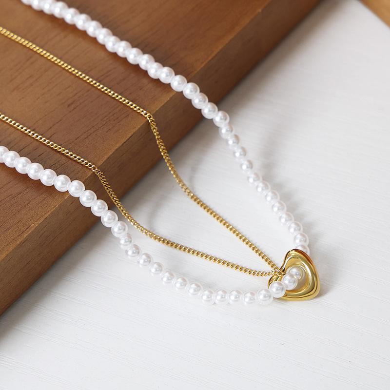 HOLLOW HEART PEARL NECKLACE