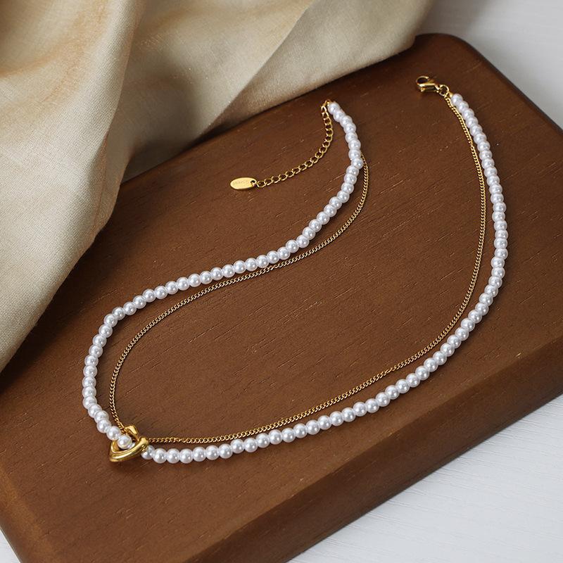 HOLLOW HEART PEARL NECKLACE