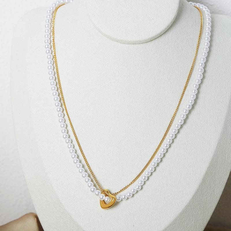 HOLLOW HEART PEARL NECKLACE