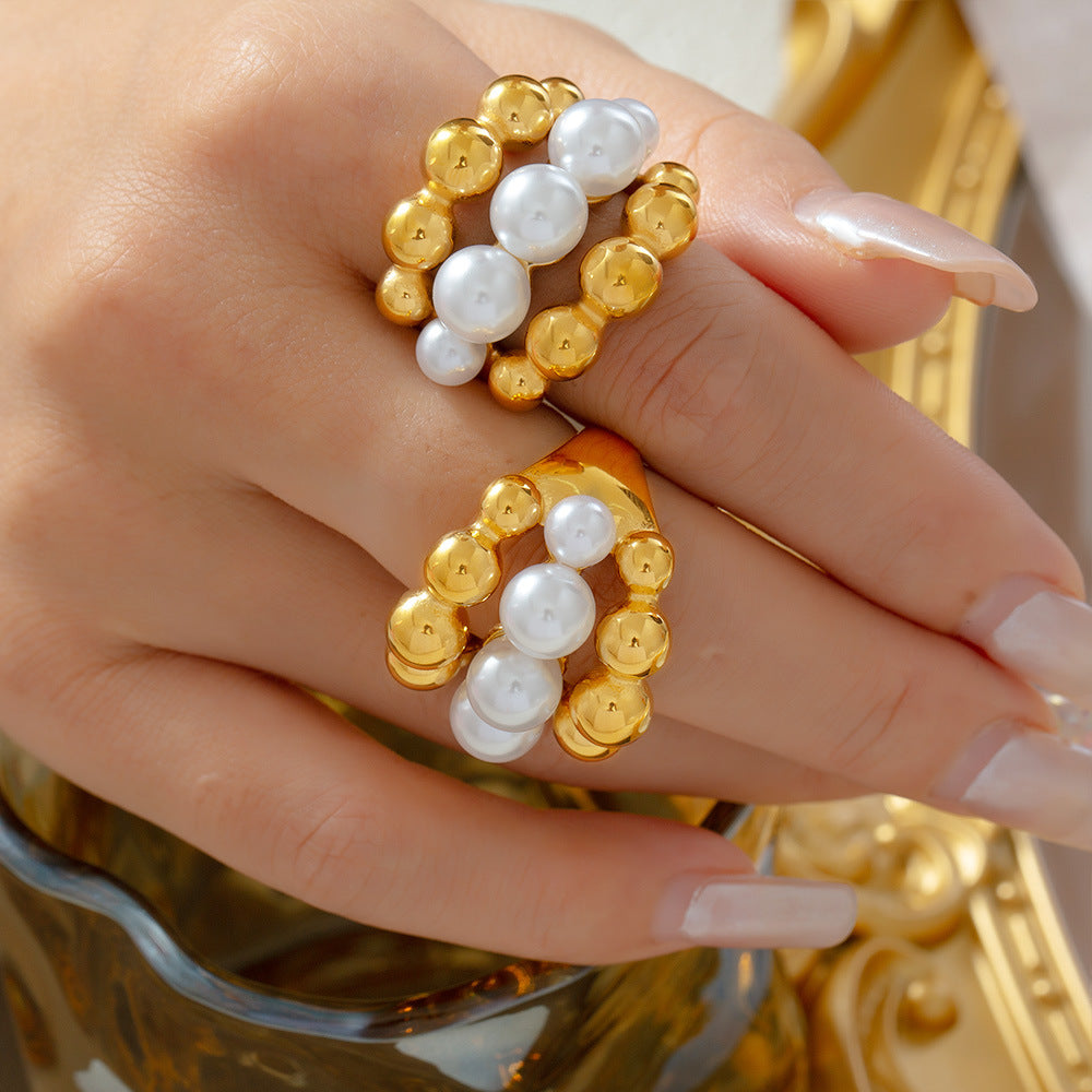 HOLLOW OUT PEARL INLAID RING