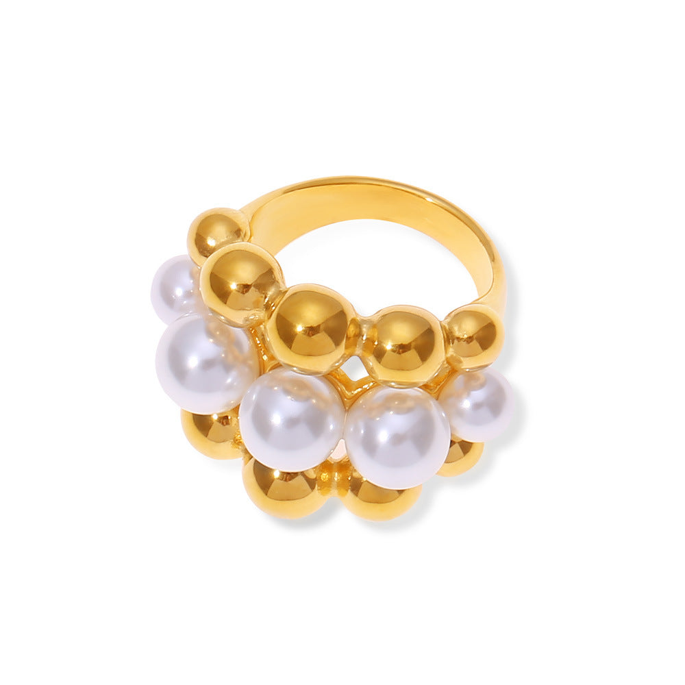 HOLLOW OUT PEARL INLAID RING