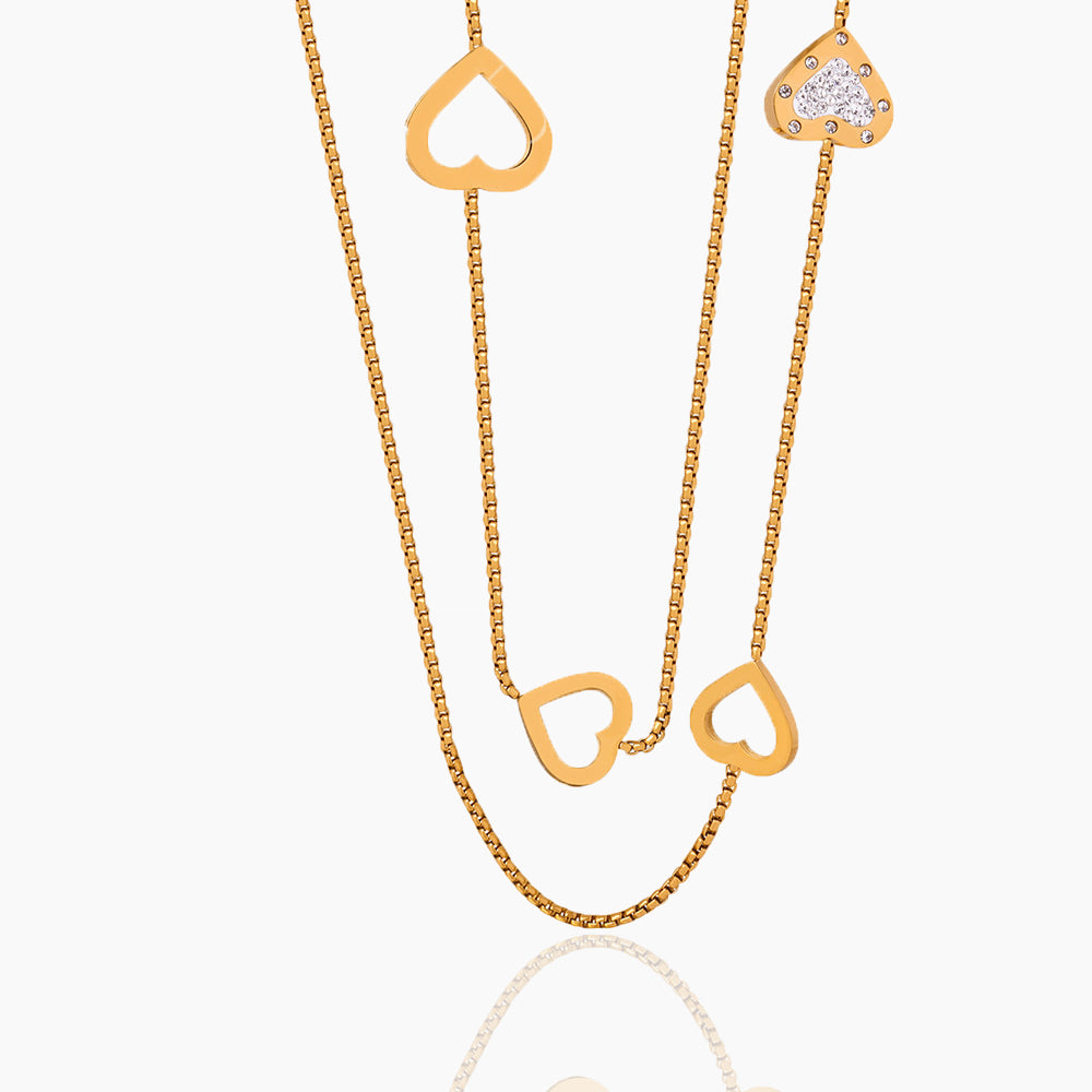 HOLLOW HEART DOUBLE LAYER NECKLACE